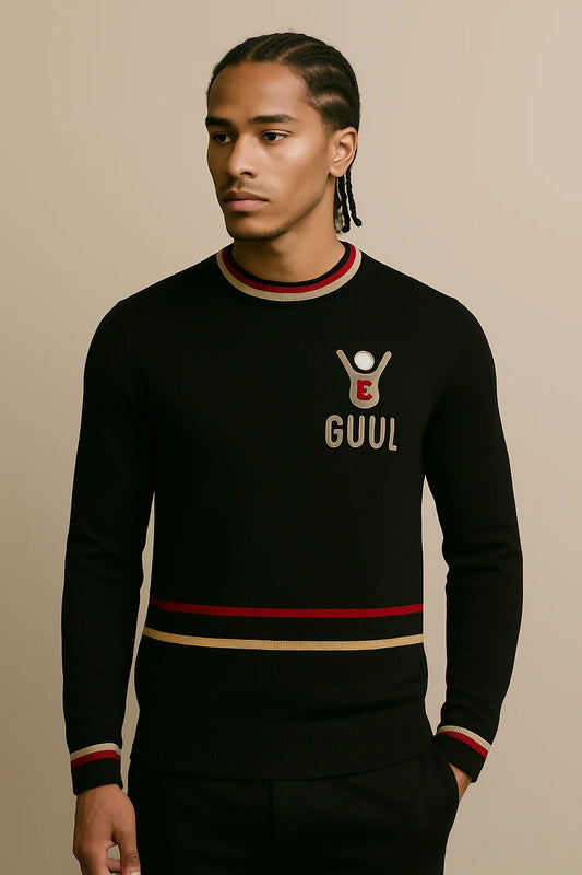 GUUL Black Rib Knit Logo Sweater - Red/Gold Edition